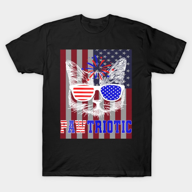 American Patriotic Cat Pawtriotic 4th July American Flag T-Shirt by Jannysingle